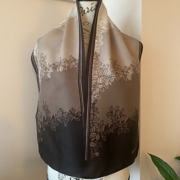 Vintage Brown & Beige Floral Pattern Scarf - Picture 1 of 5